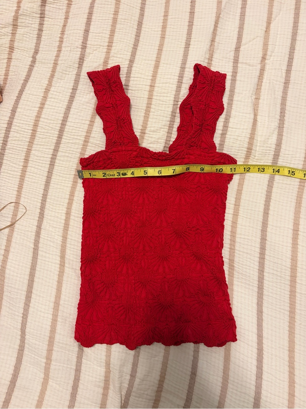 Red Textured Square-Neck Tank Top